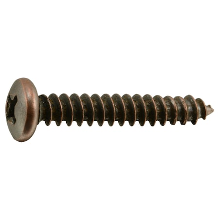 Sheet Metal Screw, #8 X 1 In, Bronze Steel Pan Head Phillips Drive, 35 PK